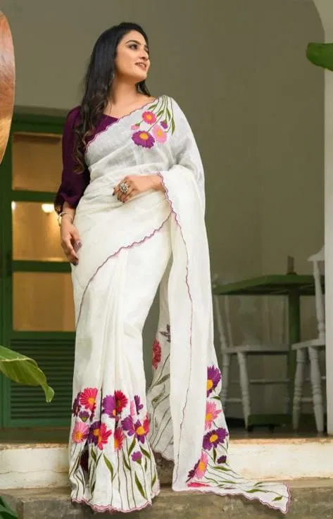 MG 346 Satranga Plain Linen Printed Sarees Wholesale Market Surat